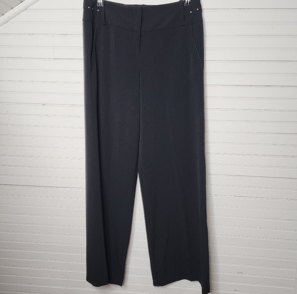 Larry Levine Stretch Black‎ Wide Leg Studded Waist Dress Pants Size 8